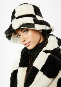 Girlfriend Material Checkered Bertie Faux Fur Bucket Hat Hats