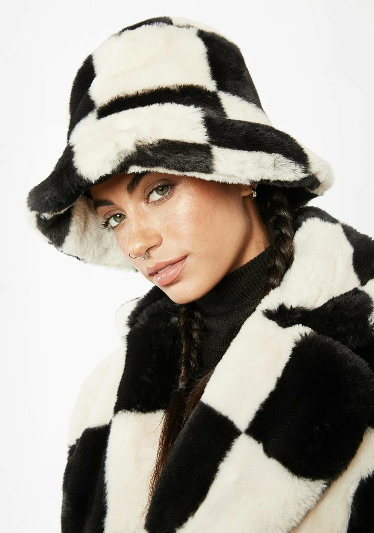 Girlfriend Material Checkered Bertie Faux Fur Bucket Hat Hats