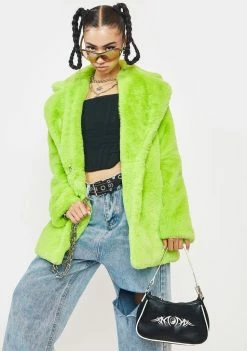 Girlfriend Material Outerwear Lime Green Hendrix Faux Fur Coat