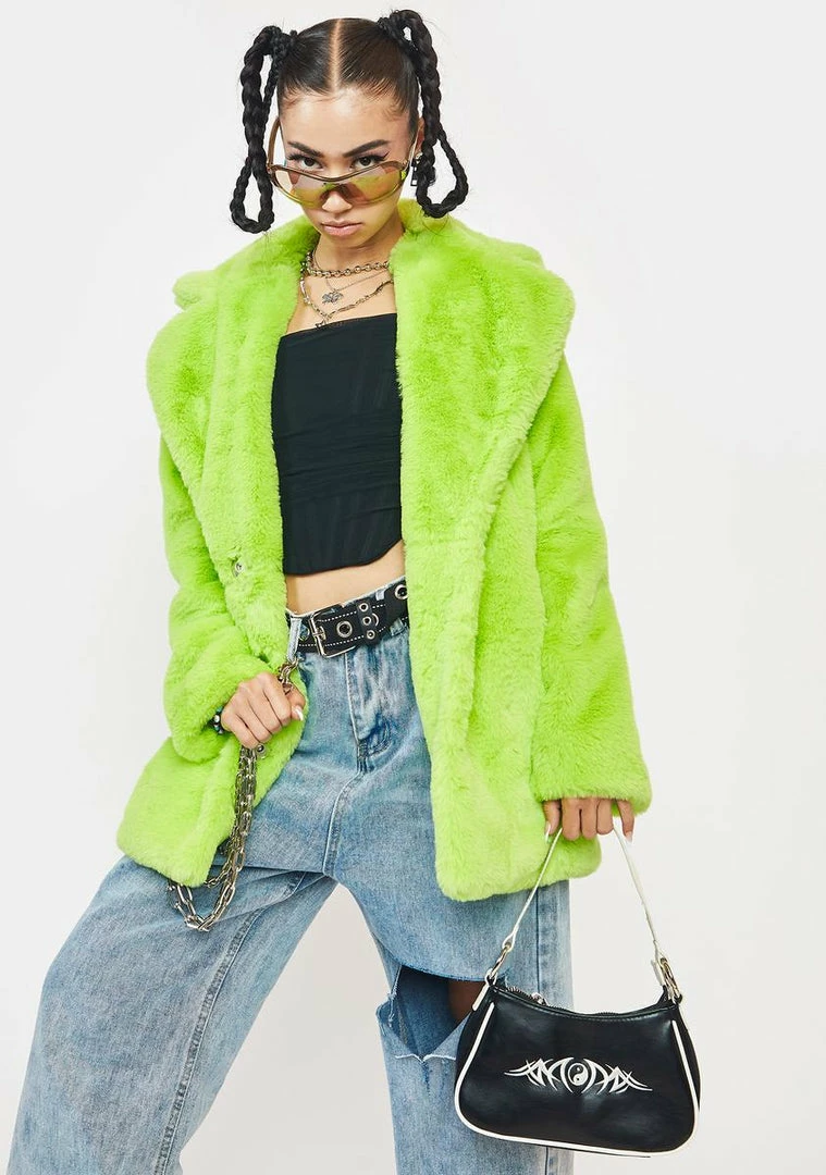 Girlfriend Material Outerwear Lime Green Hendrix Faux Fur Coat