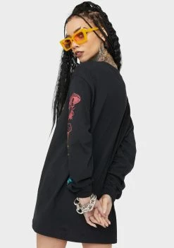 No Hours Tops All Caps Graphic Long Sleeve Tee