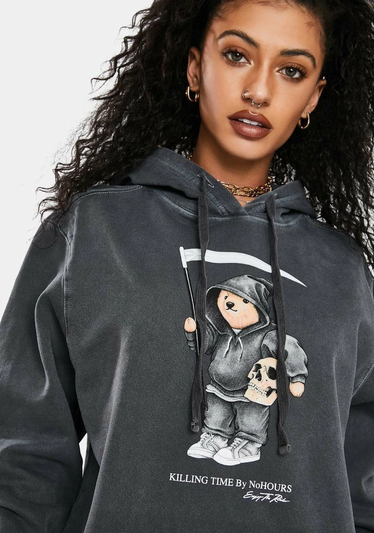 No Hours Solo Bear Graphic Hoodie Tops