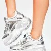 Buffalo London Silver Metallic Classic Low Leather Platform Sneakers