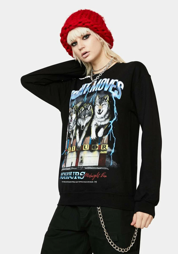 No Hours Tops Midnight Run Crew Sweatshirt