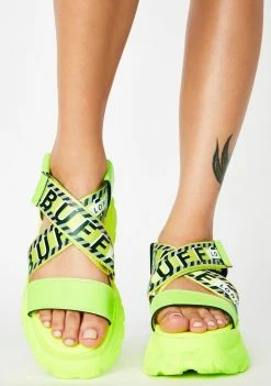 Buffalo London Neon Yellow Bo Platform Sandals Platforms