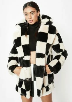 Girlfriend Material Outerwear Checkered Hendrix Faux Fur Coat