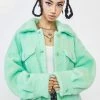 Girlfriend Material Mint Green Sander Teddy Jacket Outerwear