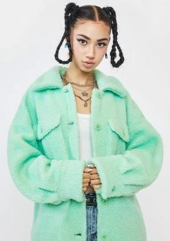 Girlfriend Material Mint Green Sander Teddy Jacket Outerwear
