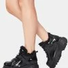 Buffalo London Black Classic Fur Lined Patent Sneakers Platforms