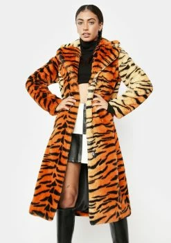 Girlfriend Material Orange Tiger Kai Faux Fur Coat Faux Fur Coats