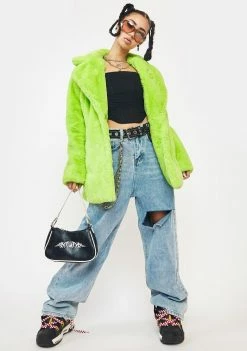 Girlfriend Material Outerwear Lime Green Hendrix Faux Fur Coat