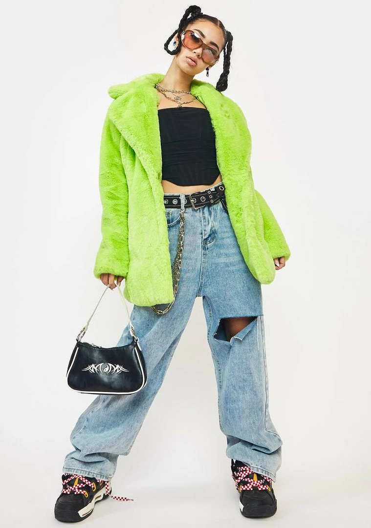 Girlfriend Material Outerwear Lime Green Hendrix Faux Fur Coat