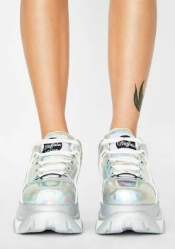 Buffalo London Holographic Silver Classic Low Leather Sneakers