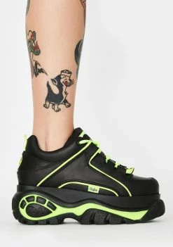 Buffalo London Black Neon Classic Low Leather Sneakers