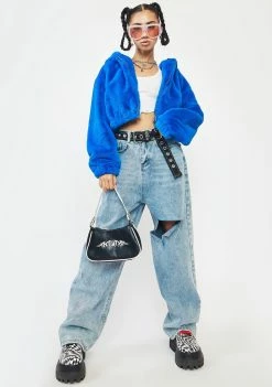 Girlfriend Material Blue Harrie Faux Fur Jacket