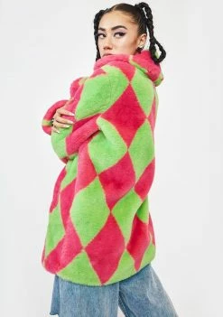 Girlfriend Material Argyle Hendrix Faux Fur Coat