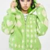 Girlfriend Material Mint Argyle Noel Teddy Jacket Outerwear