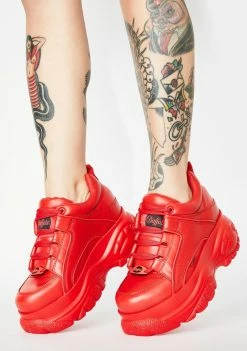 Buffalo London Red Classic Low Leather Sneakers