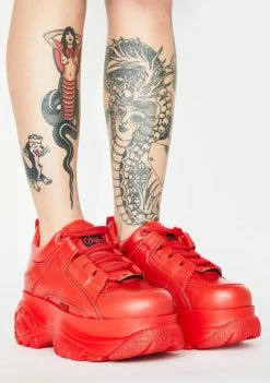 Buffalo London Red Classic Low Leather Sneakers