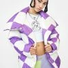 Girlfriend Material Outerwear Purple Checkerboard Puffer Jacket