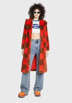 Girlfriend Material Checkerboard Kai Faux Fur Coat Faux Fur Jacket