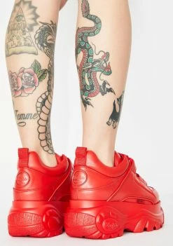 Buffalo London Red Classic Low Leather Sneakers