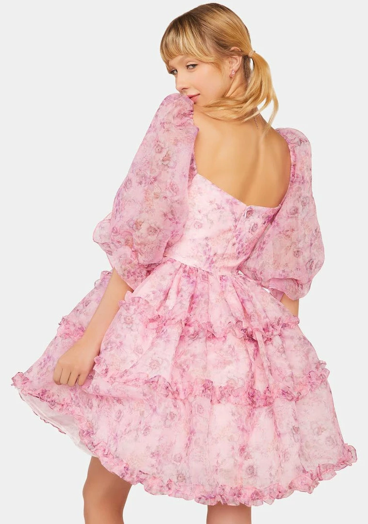 Fanciful Doll Bouquet Floral Petticoat Mini Dress